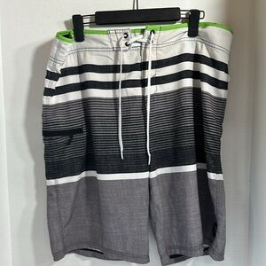 O’Neill hyper freak board shorts size 36 black white gray swimming trunks